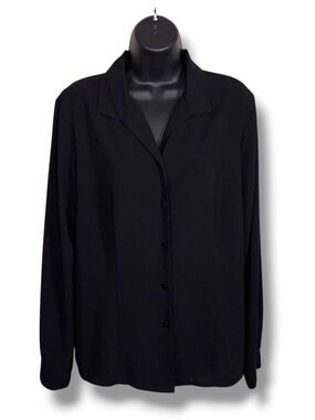 Large Covington Black Long Sleeve Button Up Blouse Top Collar Opaque